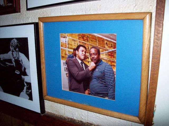 A photo of Muhammed Ali and his friend Jimmy Glenn, who owned Jimmy's Corner bar in midtown.